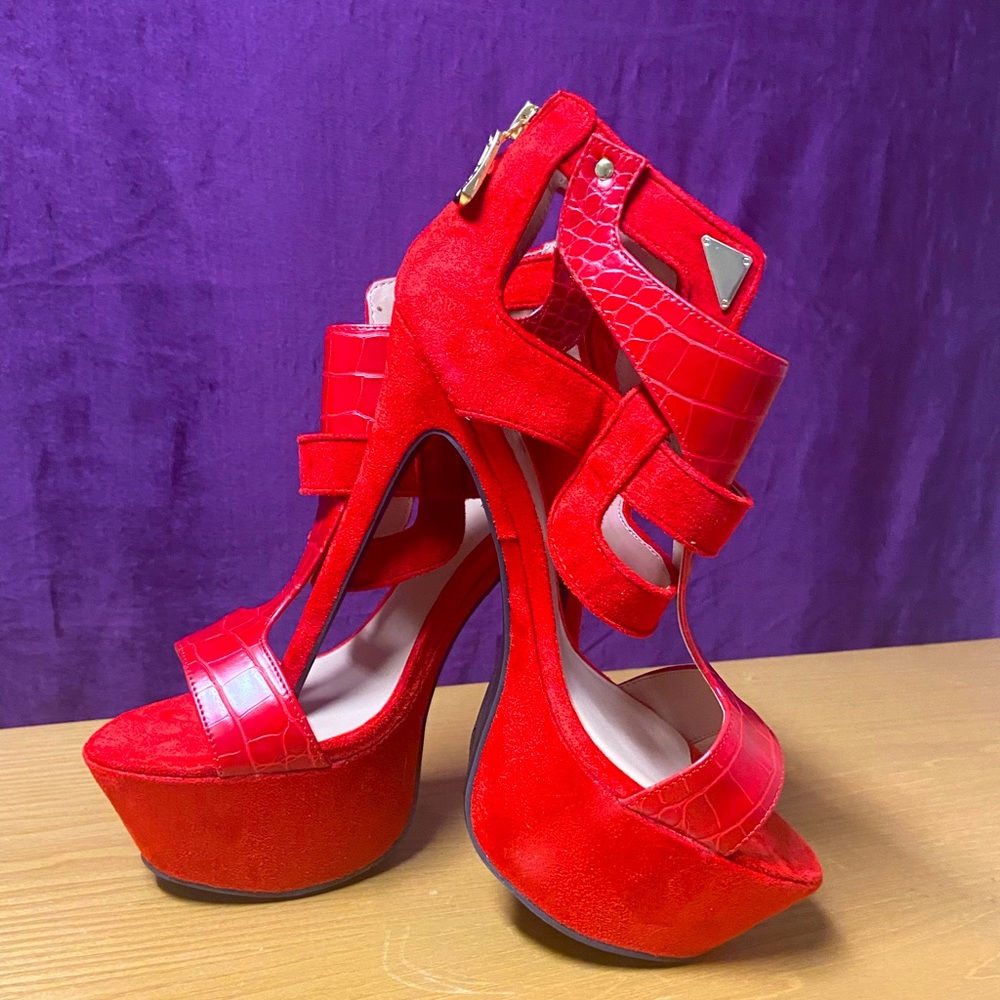 Suede and Reptile print Bebe platforms